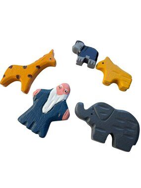 Noahs Ark Wood Toy Animal Figures 5 Pc Vintage Rustic Folk Art Replacement Part